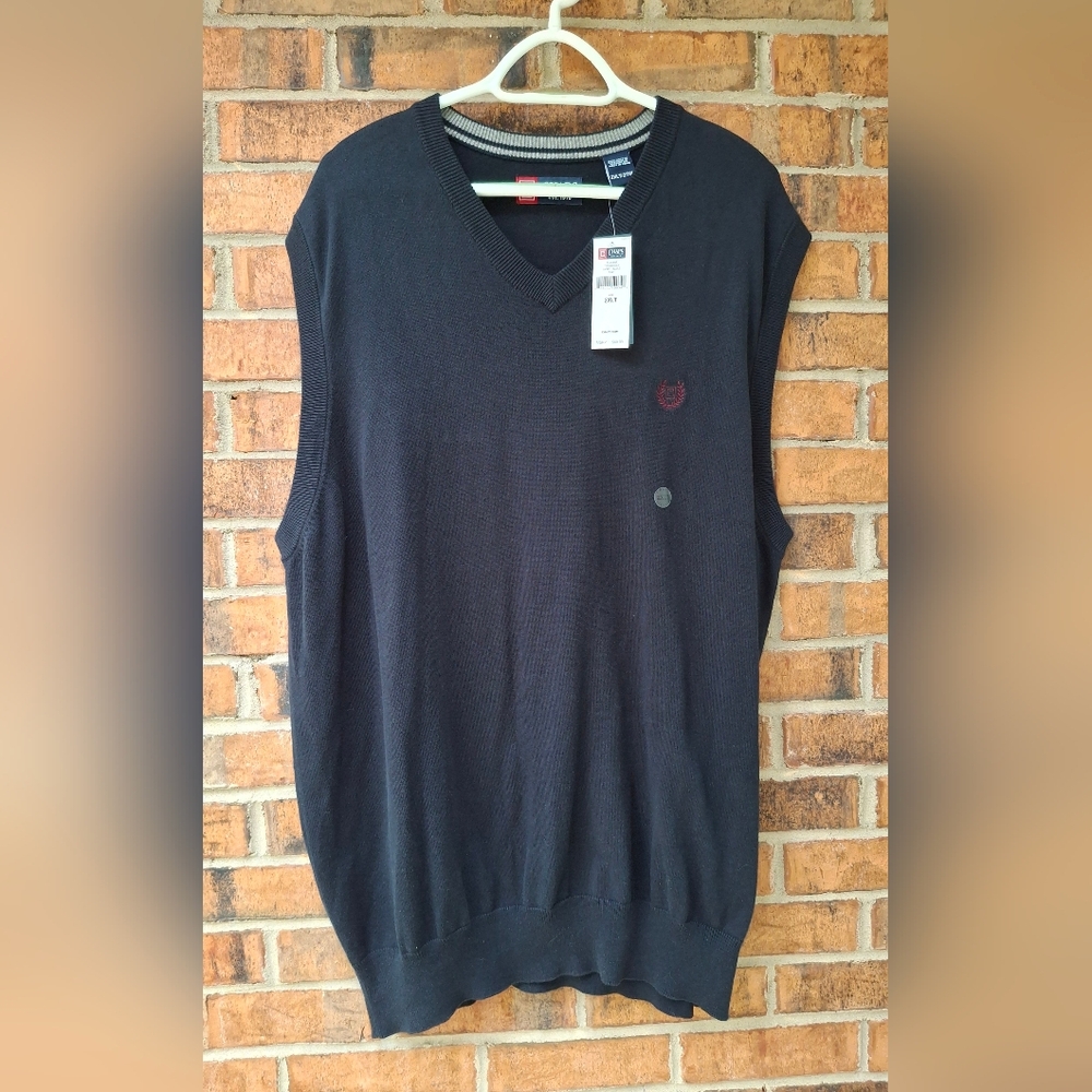 Men's New Navy Blue Chaps V-Neck Sleeveless Sweater Vest Size 2XLT